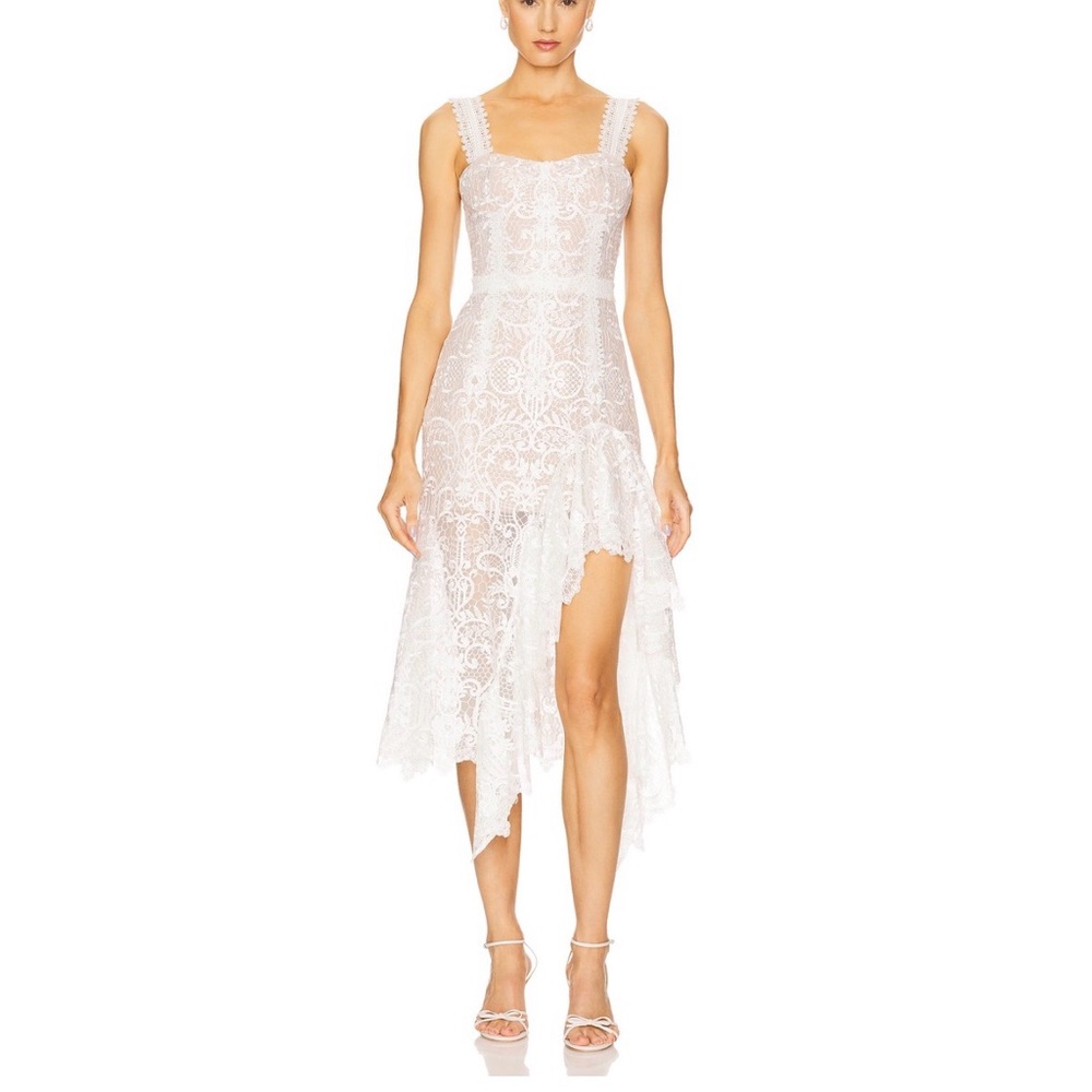 Bronx and Banco White Asymmetrical Lace Dress